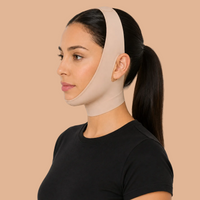 Woman wearing the UNPUFF face wrap to sculpt her jawline and V-line while sleeping